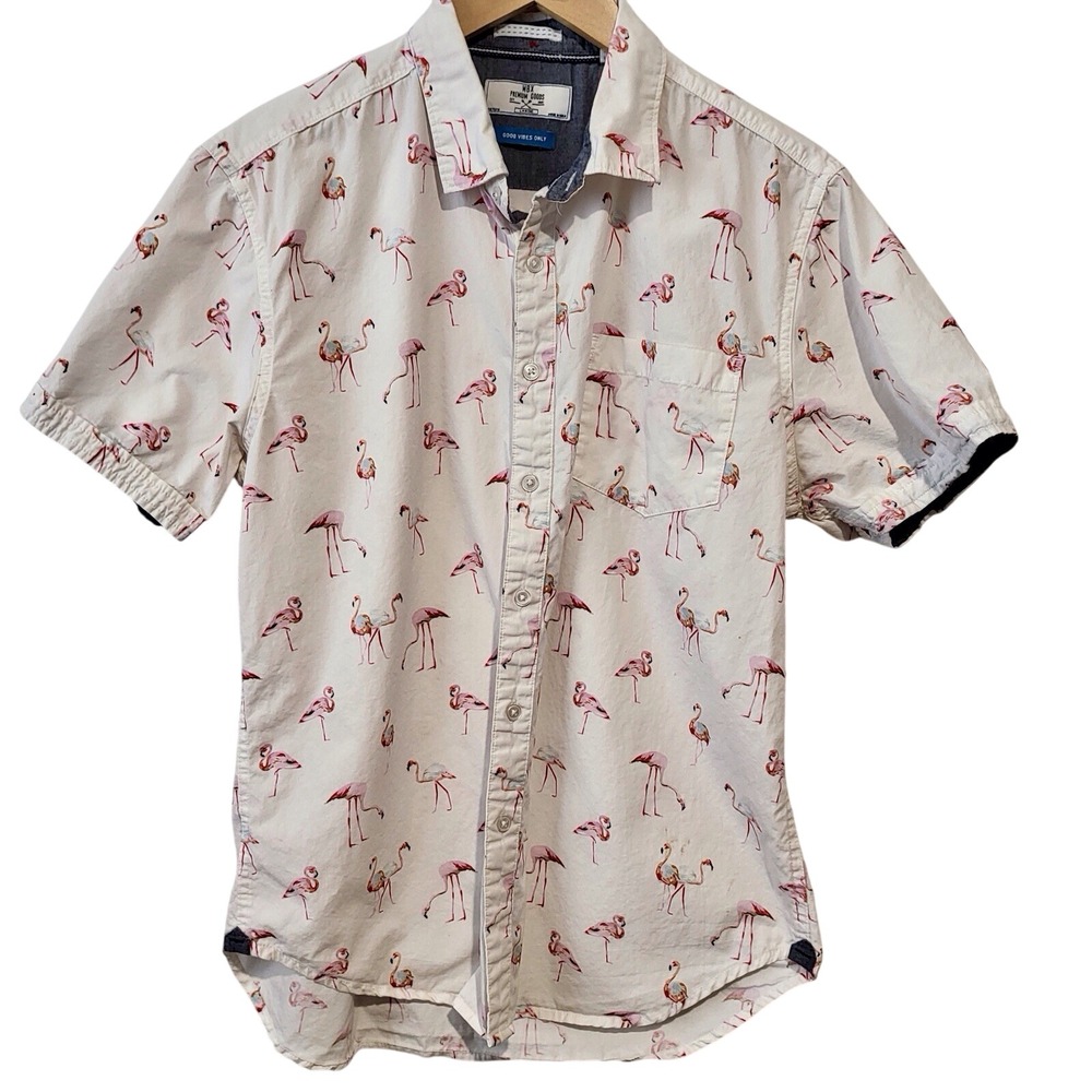 MBX‎ Premium Goods Shirt Mens Large Flamingo Print Short Sleeve 100% Cotton